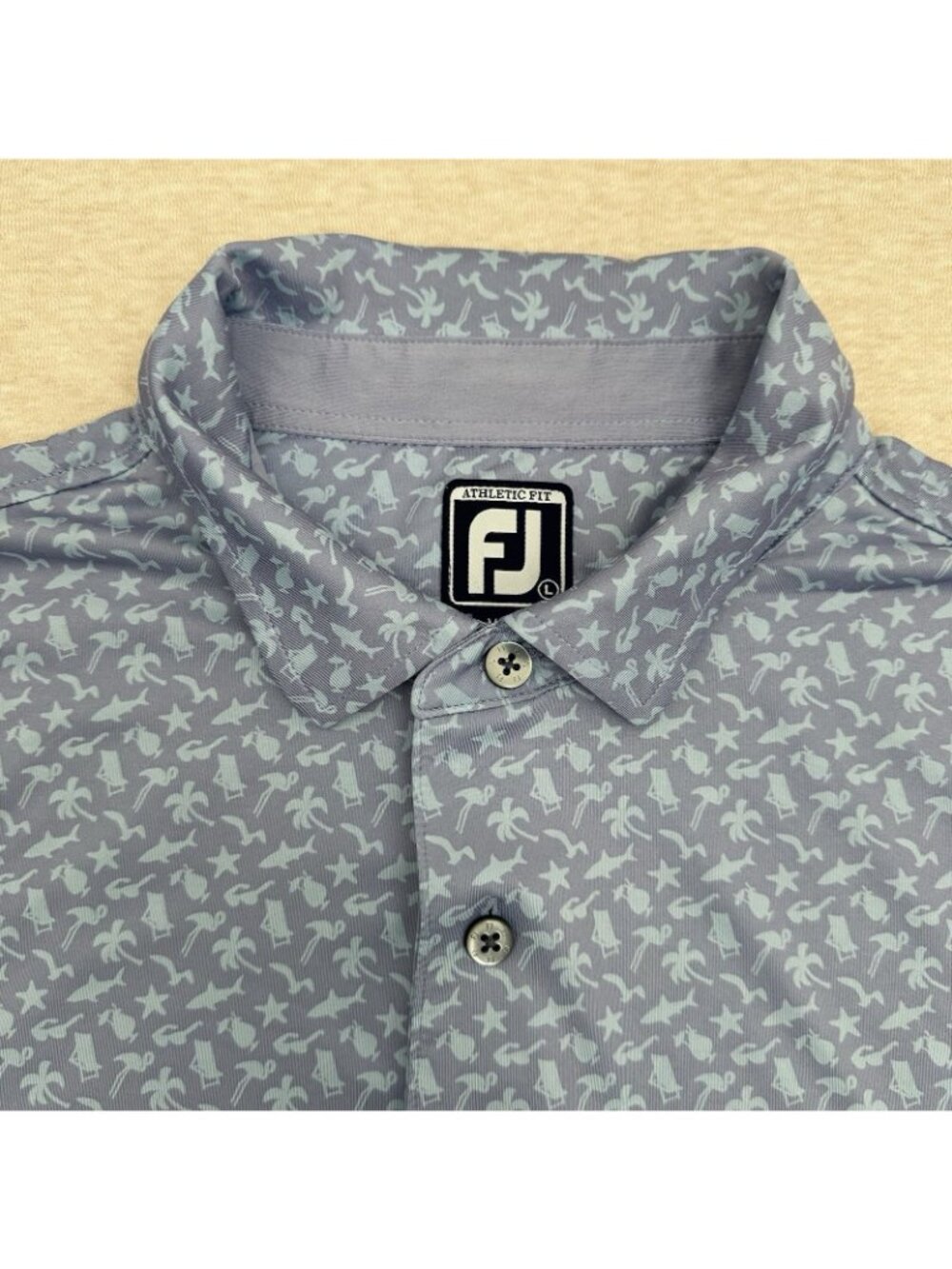 FootJoy FJ Golf Polo Shirt Men’s Size L Blue Performance Graphic Short Sleeve - Picture 3 of 10